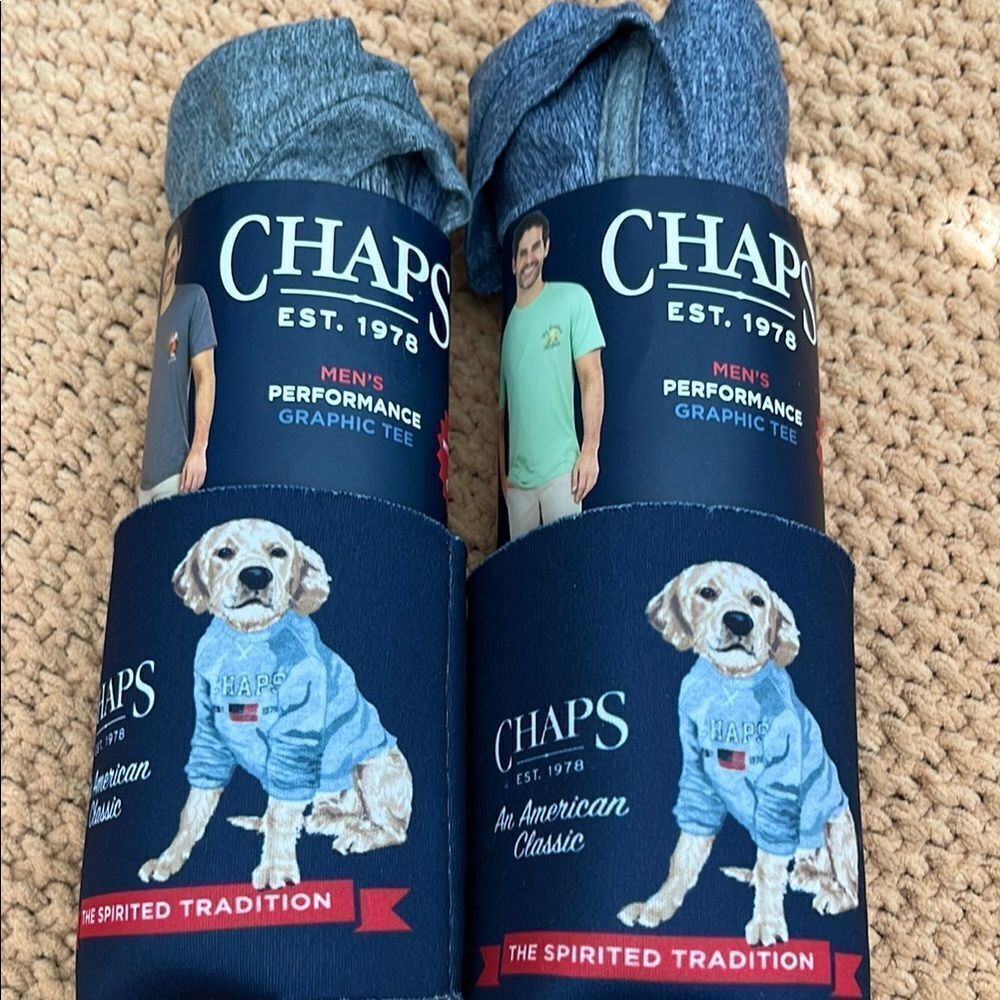 NWT 2 Chaps Men's Performance Graphic Tees with free Coozy!